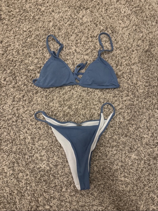 SHEIN Other - SHEIN Ribbed Slate Blue Triangle Bikini Set